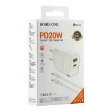 Купити Мережевий Зарядний Пристрій Borofone BA83A 1USB-C/1USB PD/QC 20W+Type-C to Type-C