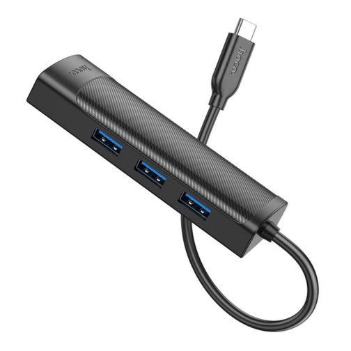 Купити Хаб USB Hoco HB42 4-in-1 (Type-C to USB3.0*3+RJ45 1Gbps) (L=0.2M), 3