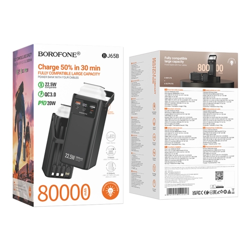 Купити Універсальна Мобільна Батарея Power Bank Borofone BJ65B High 22.5W+PD20W+four-cables 80000mAh, 2