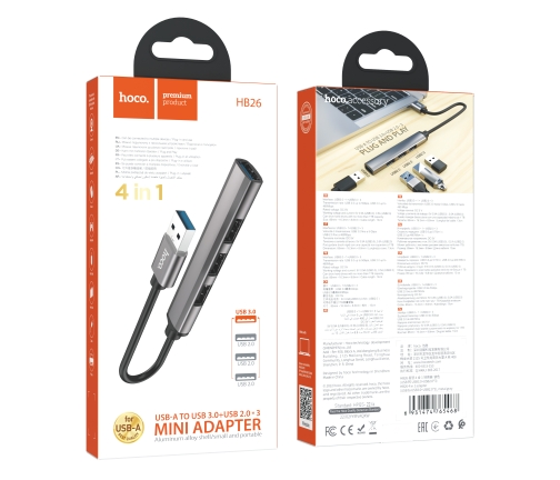 Купити Хаб USB Hoco HB26 4 in 1 adapter(USB to USB3.0+USB2.0*3), 3