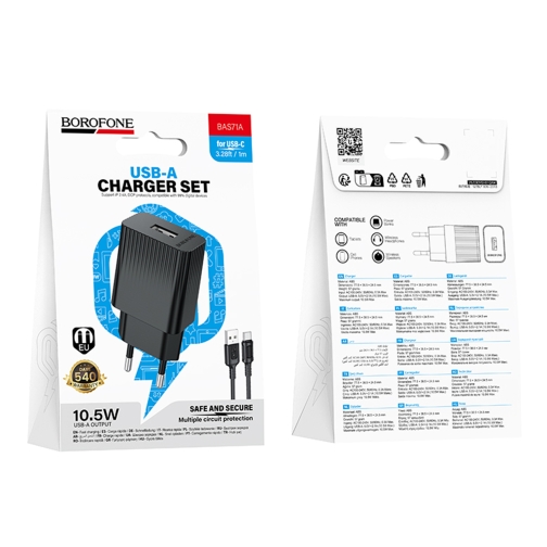 Купить Сетевое Зарядное Устройство Borofone BAS71A 1USB 2.1A+USB to Type-C, 3