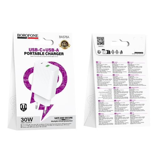 Купить Сетевое Зарядное Устройство Borofone BAS76A 1USB-C/1USB PD/QC 30W, 2