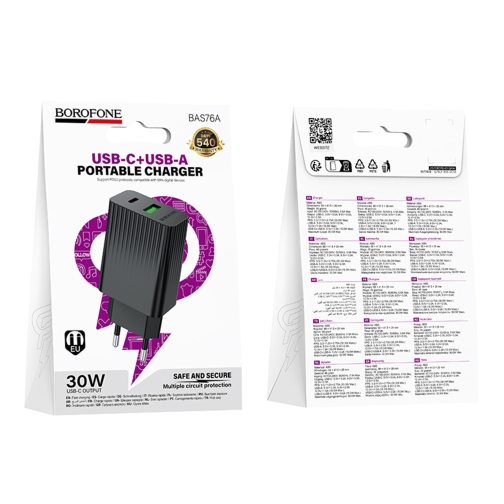 Купить Сетевое Зарядное Устройство Borofone BAS76A 1USB-C/1USB PD/QC 30W, 3