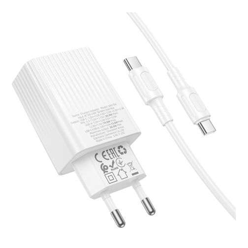 Купить Сетевое Зарядное Устройство Borofone BAS76A 1USB-C/1USB PD/QC 30W+Type-C to Type-C, 8