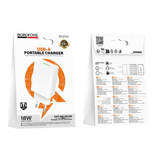 Купить Сетевое Зарядное Устройство Borofone BAS72A 1USB QC3.0 18W, 2
