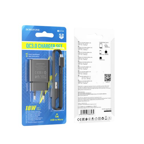 Купити Мережевий Зарядний Пристрій Borofone BA72A Spring QC3.0 Micro, 3