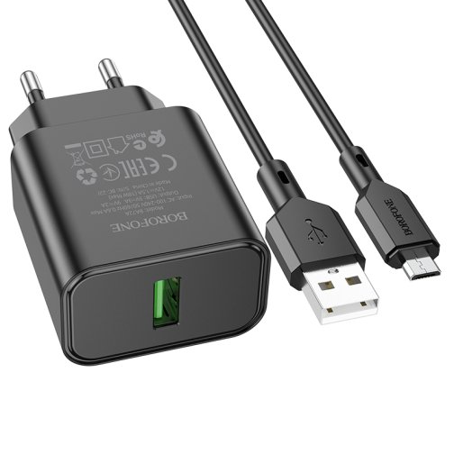 Купити Мережевий Зарядний Пристрій Borofone BA72A Spring QC3.0 Micro, 4