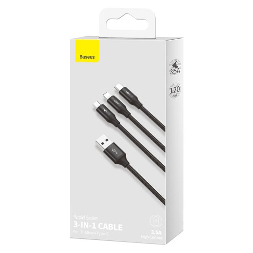 Купити Кабель Baseus Rapid 3-in-1 USB to Micro / Lightning / Type-C 3.5A 1.2m CAJS0000, 3