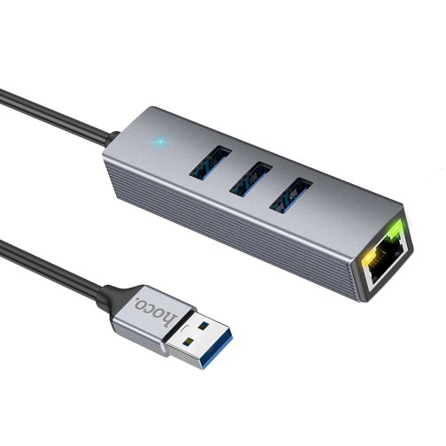 Купити Хаб USB Hoco HB34 Easy link Gigabit Ethernet adapter(USB to USB3.0*3+RJ45), 3