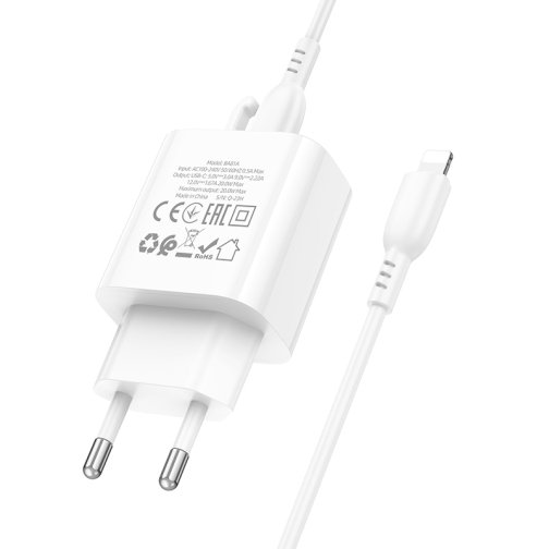 Купити Мережевий Зарядний Пристрій Borofone BA81A 1USB-C PD/QC 20W+Type-C to Lightning, 4