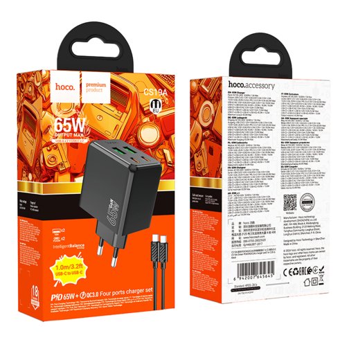 Купити Мережевий Зарядний Пристрій Hoco CS19A 2USB-C/2USB PD/QC 65W+Type-C to Type-C, 2