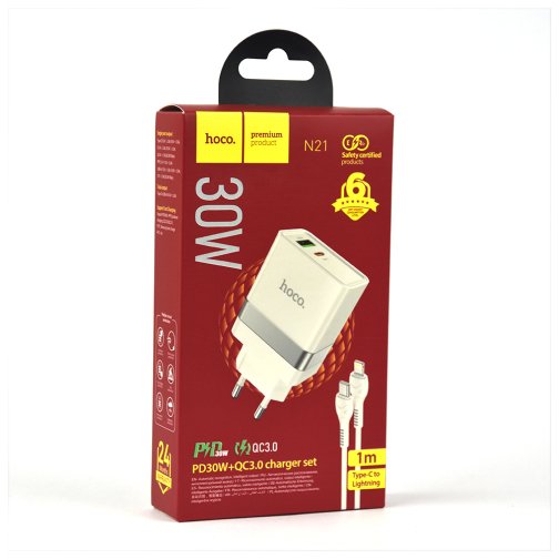 Купить Сетевое Зарядное Устройство Hoco N21 Topspeed PD30W+QC3.0 Type-C to iP, 5