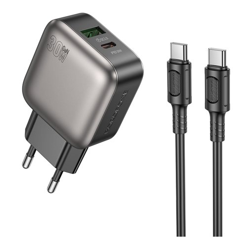 Купити Мережевий Зарядний Пристрій Borofone BAS55A 1USB-C/1USB PD/QC 30W GAN+Type-C to Type-C