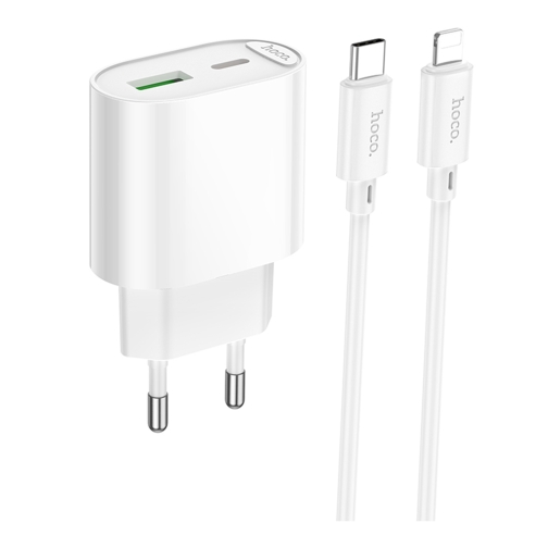 Купити Мережевий Зарядний Пристрій Hoco C109A 1USB-C/1USB PD/QC 20W+Type-C to Lightning