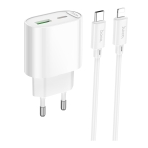 Купити Мережевий Зарядний Пристрій Hoco C109A 1USB-C/1USB PD/QC 20W+Type-C to Lightning