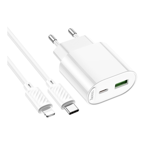 Купити Мережевий Зарядний Пристрій Hoco C109A 1USB-C/1USB PD/QC 20W+Type-C to Lightning, 5