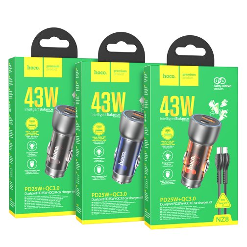 Купить Авто Зарядное Устройство Hoco NZ8 Sprinter 43W PD25W+QC3.0 Type-C to Lightning