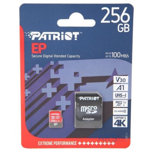 Купить Карта Памяти Patriot EP microSDXC (UHS-I/U3) 256gb V30 10 Class & Adapter