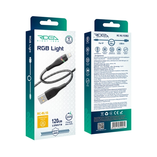 Купить USB Ridea RC-RL15 RGB Light Lightning 12W 1.2m, 2