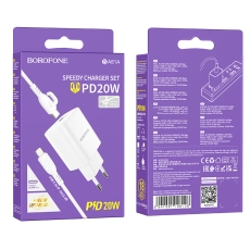Купити Мережевий Зарядний Пристрій Borofone BA81A 1USB-C PD/QC 20W+Type-C to Lightning