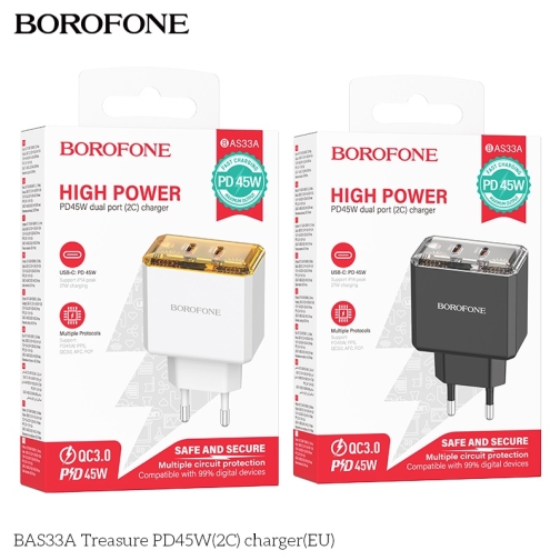 Купити Мережевий Зарядний Пристрій Borofone BAS33A 2USB-C PD/QC45W М'ята упаковка