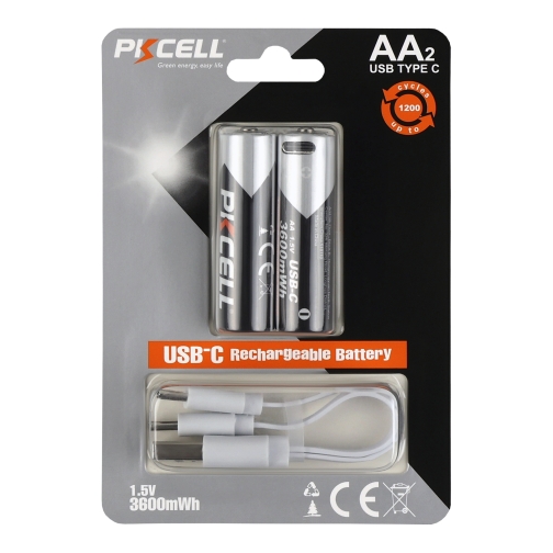 Купить Аккумуляторная Батарейка AA PKCELL AA-3600 USB-C 3600mWh (2 шт.)