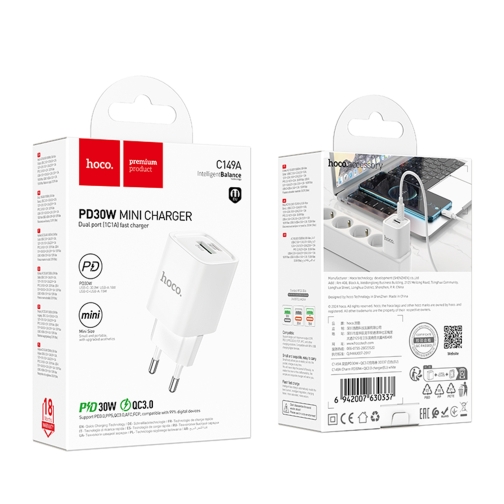 Купити Мережевий Зарядний Пристрій Hoco C149A 1USB/1USB-C PD/QC 30W, 2