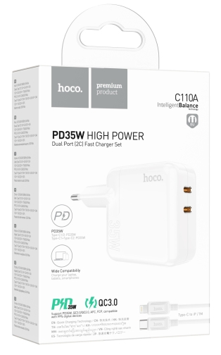 Купити Мережевий Зарядний Пристрій Hoco C110A Lucky PD/QC 35W Type-C to Lightning М'ята упаковка