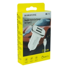 Купити Автомобільний Зарядний Пристрій Borofone BZ12 2.4A Type-C 2 USB
