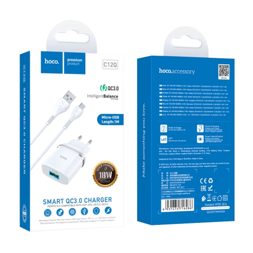 Купити Мережевий Зарядний Пристрій Hoco C12Q QC 3.0 18W Micro, 7