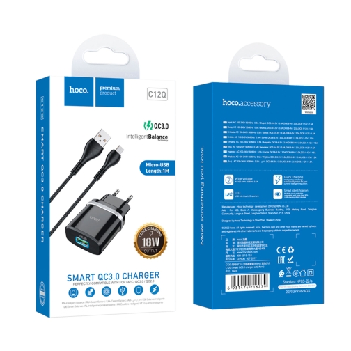 Купити Мережевий Зарядний Пристрій Hoco C12Q QC 3.0 18W Micro, 8