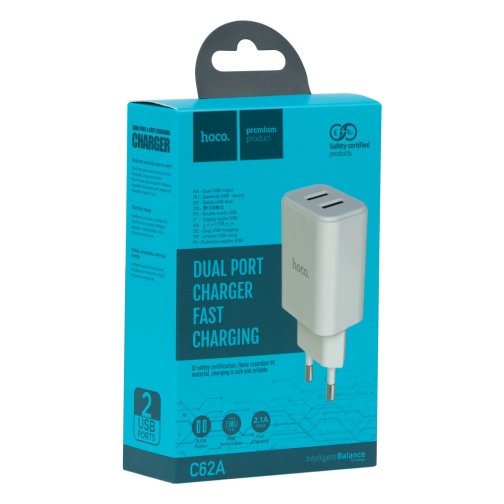 Купить Сетевое Зарядное Устройство Hoco C62A Victoria  2USB 2.1A Мятая упаковка