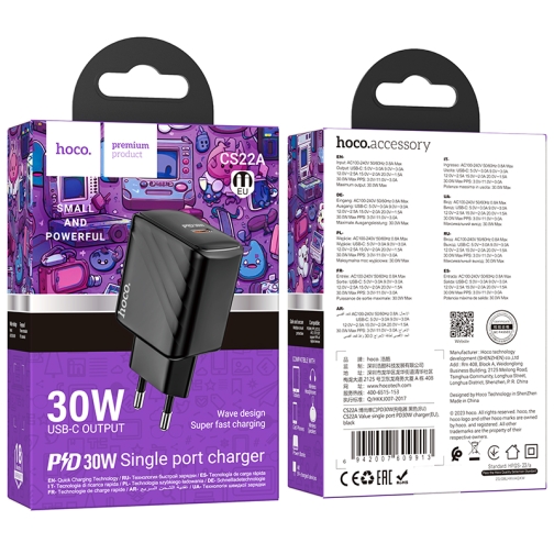 Купити Мережевий Зарядний Пристрій Hoco CS22A 1USB-C PD/QC 30W, 2