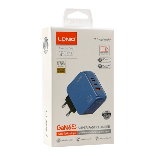 Купити Мережевий Зарядний Пристрій LDNIO Q7 1USB/2USB-C/IP GAN 65W+Type-C to Lightning, 2