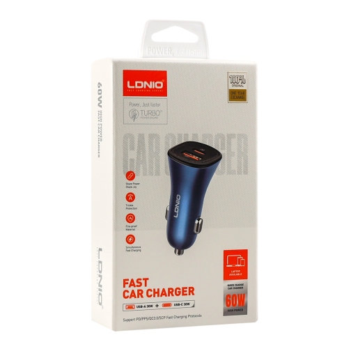 Купити Автомобільний Зарядний Пристрій LDNIO C3 1USB/1USB-C 30W+30W (60W)+Type-C to Type-C, 2