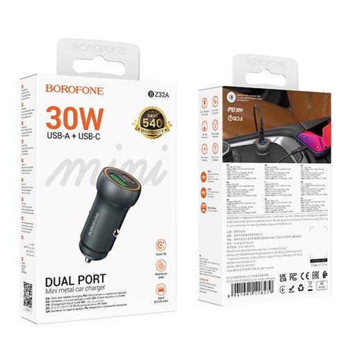 Купити Автомобільний Зарядний Пристрій Borofone BZ32A 1USB/1USB-C QC/PD30W, 2