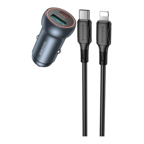 Купити Автомобільний Зарядний Пристрій Borofone BZ32B 1USB/1USB-C QC/PD48W+Type-C to Lightning