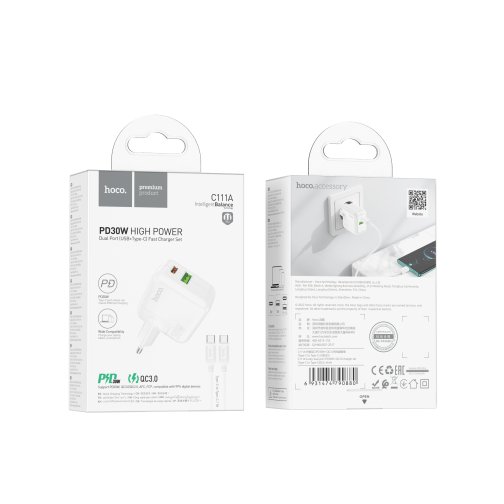 Купить Сетевое Зарядное Устройство Hoco C111A Lucky PD30W+QC3.0 Type-C to Type-C