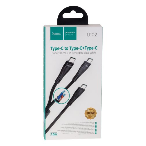 Купить USB Hoco U102 Super 2 in1 Type-C to Type-C / Type-C 100W, 2