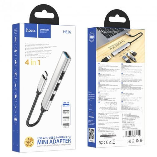 Купити Хаб USB Hoco HB26 4 in 1 adapter(Type-C to USB3.0+USB2.0*3), 2
