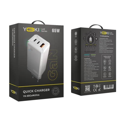 Купить Сетевое Зарядное Устройство Yoki Led Series YK-65 GaN Ultra PD 65W, 11