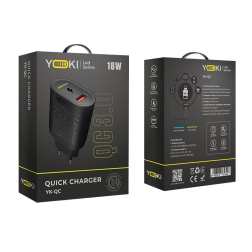 Купить Сетевое Зарядное Устройство Yoki Led Series YK-QC 3.0 18W, 4