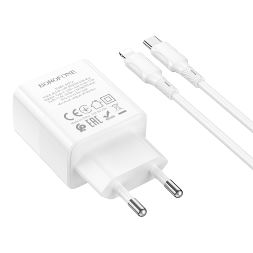 Купить Сетевое Зарядное Устройство Borofone BA77A Insightful PD/QC 30W Type-C to Lightning, 3