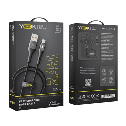 Купить USB YOKI LED YK-LE17 Lightning 2.4A 1.2m, 2