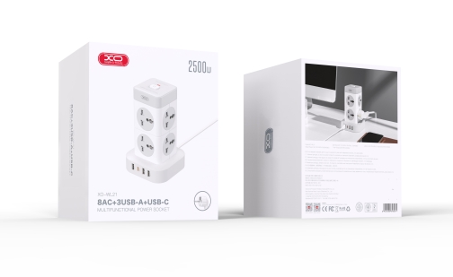 Купить Сетевой Удлинитель XO WL21 Tower Shaped 8AC socket+3USB-A+1USB-C 2m