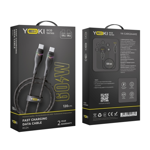 Купить USB YOKI RGB YK-RG24 Type-C to Type-C 60W 1.2m, 2
