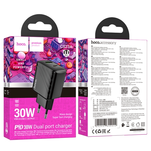 Купить Сетевое Зарядное Устройство Hoco CS23A 1USB/1USB-C PD/QC 30W, 2