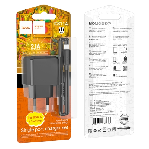 Купити Мережевий Зарядний Пристрій Hoco CS11A 1USB 2.1A+USB to Type-C, 3