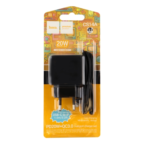 Купити Мережевий Зарядний Пристрій Hoco CS14A 1USB-C/1USB PD/QC 20W+Type-C to Lightning, 4