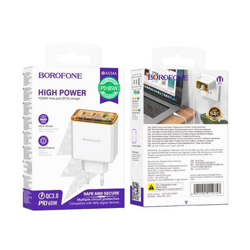 Купить Сетевое Зарядное Устройство Borofone BAS34A 2Type-C/1USB PD/QC 65W, 7